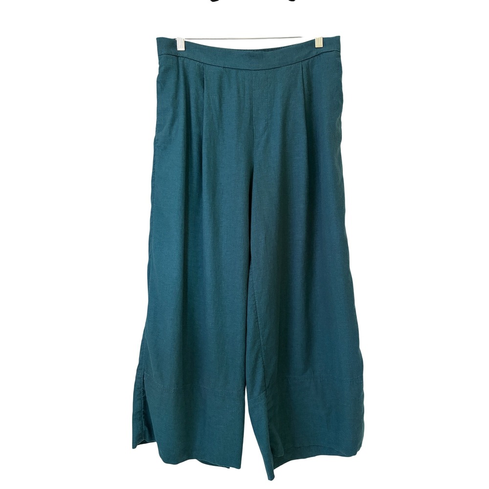 Banana Republic Linen Blend Wide Leg Ankle Trousers Pants Teal W's M Pull On